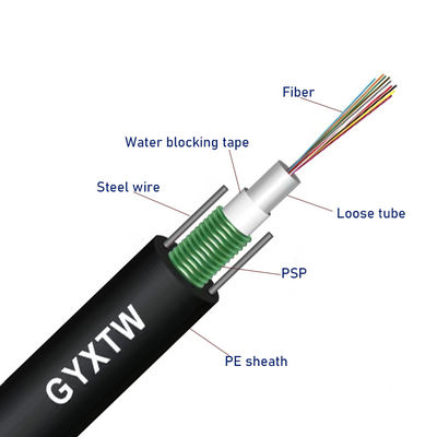 Dışarısı Tek Modlu Üstten Zırhlı Fiber Optik Kablo Gyxtw 2 4 6 8 12 24 Çekirdekli Fiber Optik Kablo