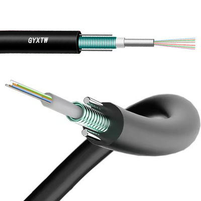 Açık Kanal Aerial tek modlu G652D Fiber Optic Kablolar GYXTW Zırhlı 2 4 6 8 12 24 çekirdekli fiber optik kablo