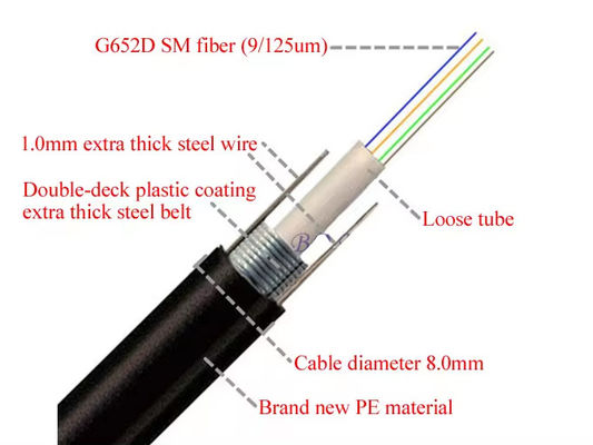 Tek boru çelik bantlı fiber optik kablo GYXTW 24 çekirdekli tek modlu iletişim kabloları