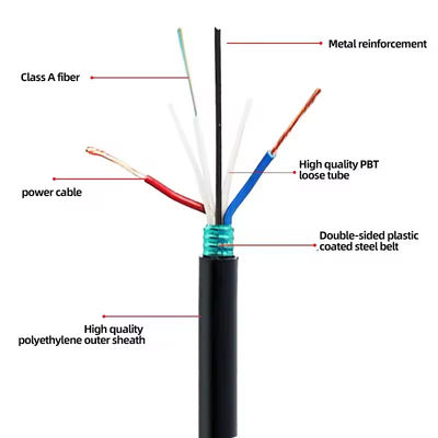 48 60 72 96 çekirdekli zırhlı fiber optik kablosu 2*1.5mm-güç telli GDTA GDTS Fotoelektrik hibrit fiber optik kablosu