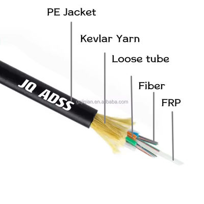 Çin Kablo Tedarikçisi ADSS Single Jacket 48 Core Single veya Multi Mode FRP 1.5mm 100m Span Length Fiber Optic Kablo