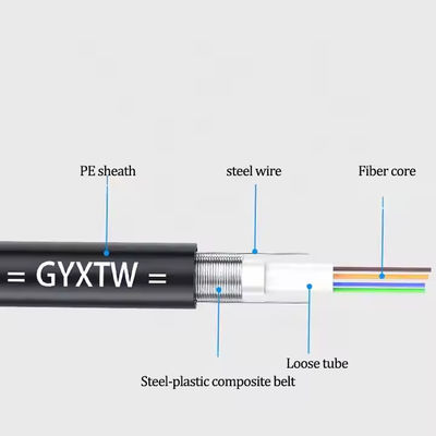 Hava Fiber Optic Kablo GYXTW 4-24 Çekirdek Tek Mod G652D 8.0mm Kablo 1MM Çelik Tel Gücüyle Üst Taşınması için OD