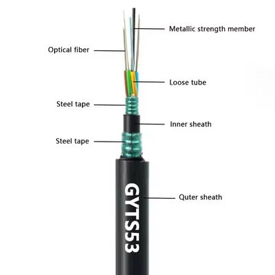 Fabrika Stokları Dışarıda Çift Zırhlı GYTS53-96 Çekirdekler Fiber Optic Kablo Çift Ceket G652D Aynı gün gönderildi