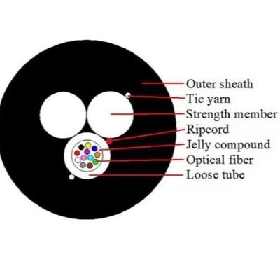 İki FRP Aerial 12 Core ASU 80 Drop Fiber Optic Kablo GYFFY FTTH Dışarı