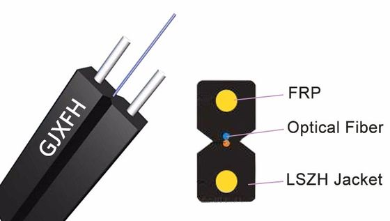 2 FRP Çelik Tel Gücü Üyesi ile İçeride GJXFH için FTTH Fiber Optic Drop Kablo