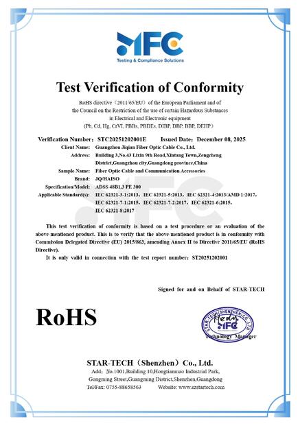 Çin Guangzhou Jiqian Fiber Optic Cable Co., Ltd. Sertifikalar